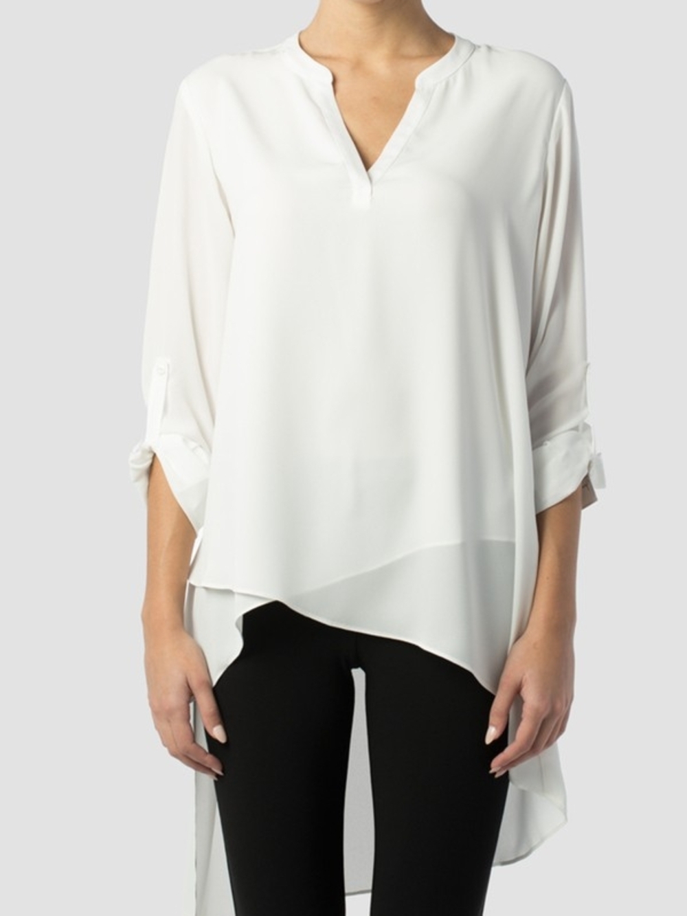 Joseph Ribkoff Cream High-Low V-Neck Blouse